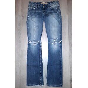 BKE Sabrina Bootcut Flared Jeans Size 28 x 35 1/2 Extremely Distressed Denim
